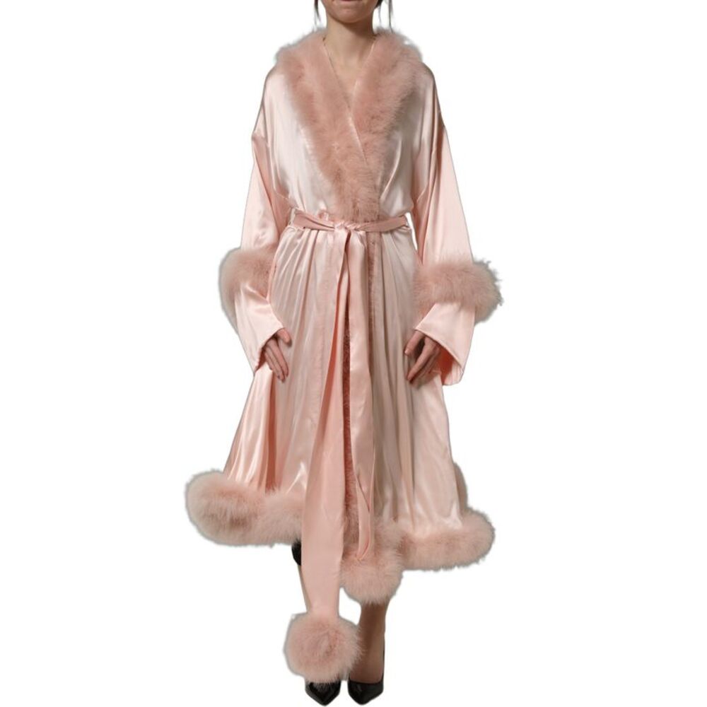 Dolce & Gabbana Light Pink Silk Turkey Feather Robe Women's Jacket